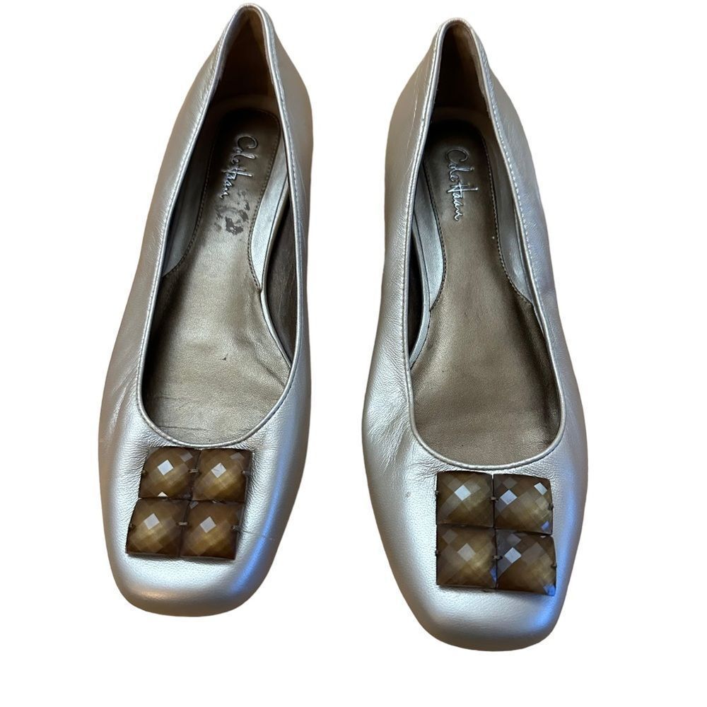 COLE HAAN Chunky Beaded Gem ballet flag in Gold SZ 8.5